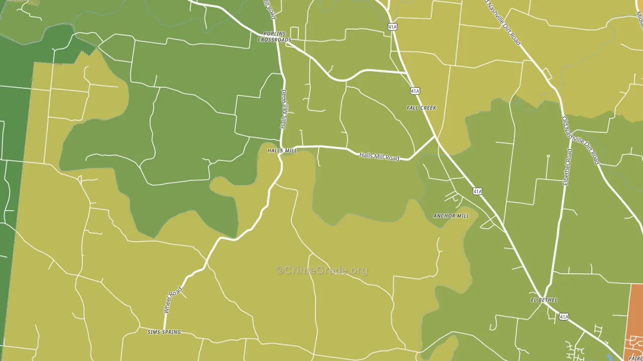 Halls Mill, TN Map of Burglary Rates