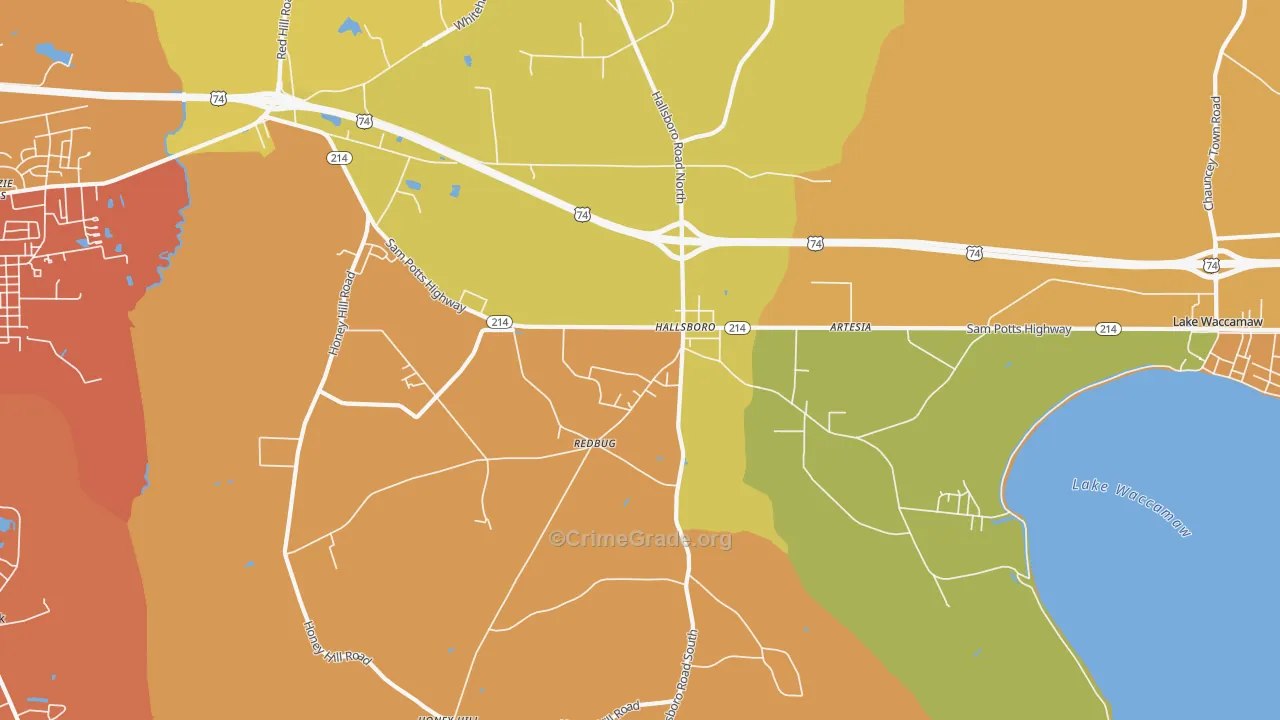 Hallsboro, NC Map of Burglary Rates