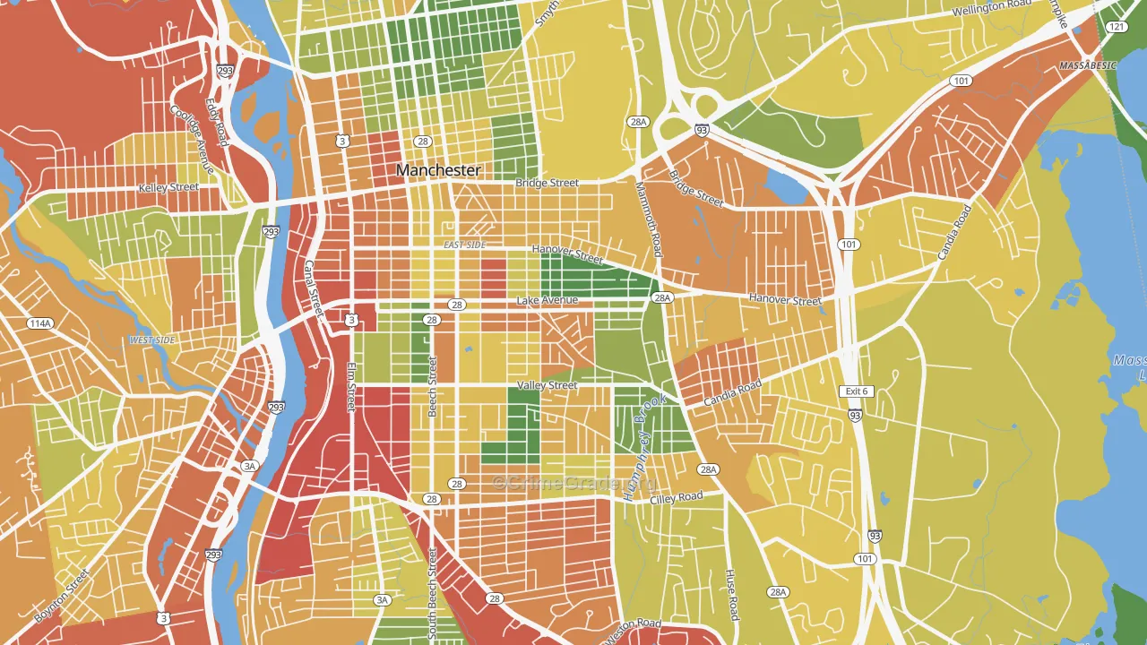 Hallsville, Manchester, NH Map of Burglary Rates