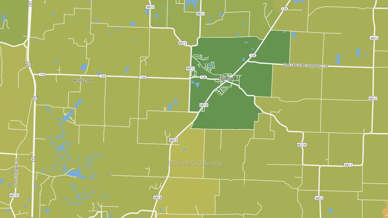 Hallsville, MO Map of Burglary Rates