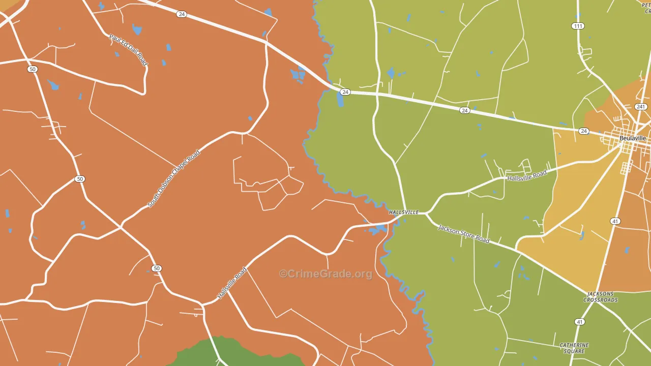 Hallsville, NC Map of Burglary Rates