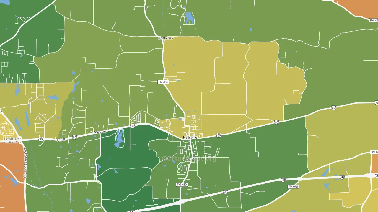 Hallsville, TX Map of Burglary Rates