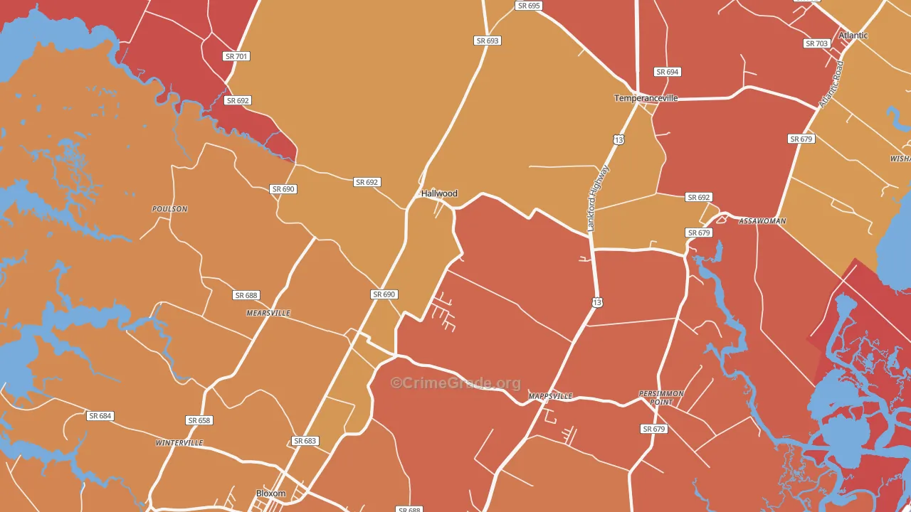 Hallwood, VA Map of Burglary Rates