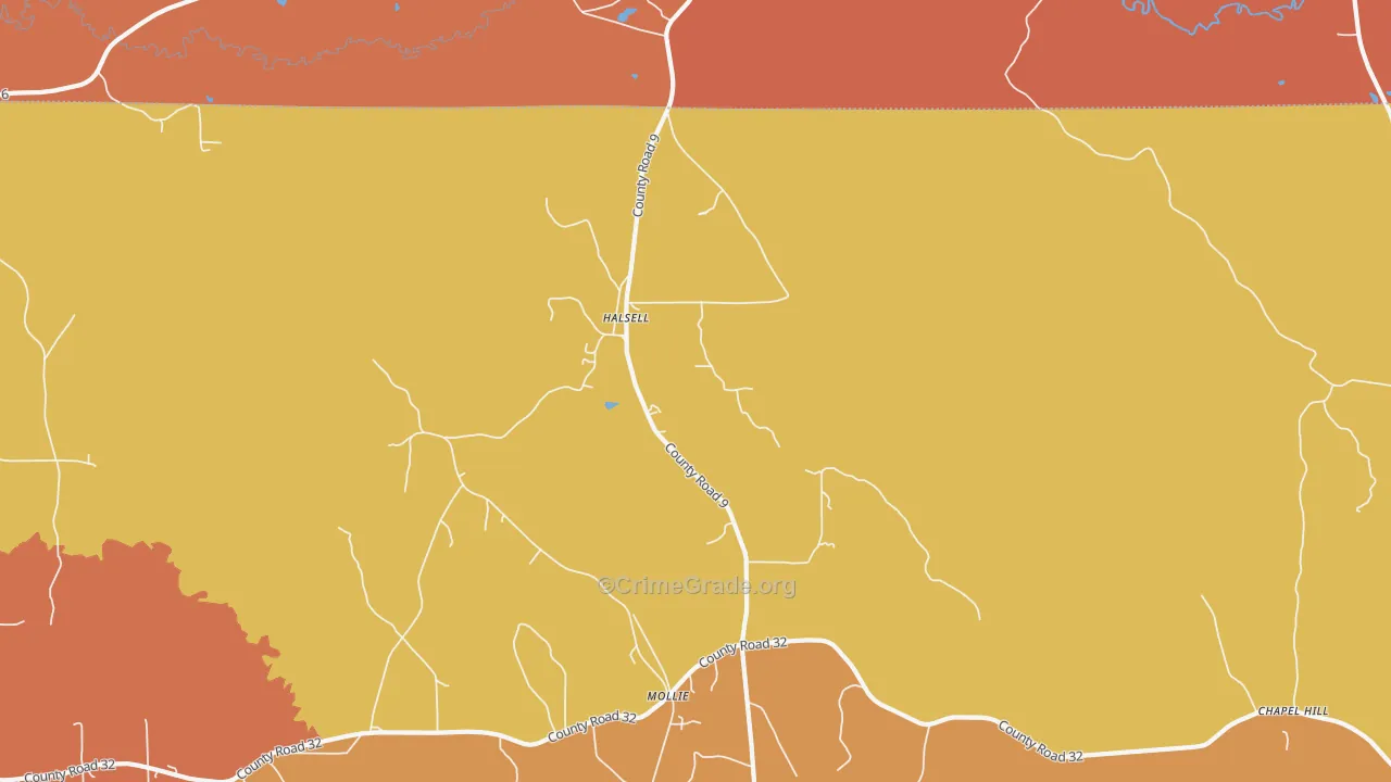 Halsell, AL Map of Burglary Rates