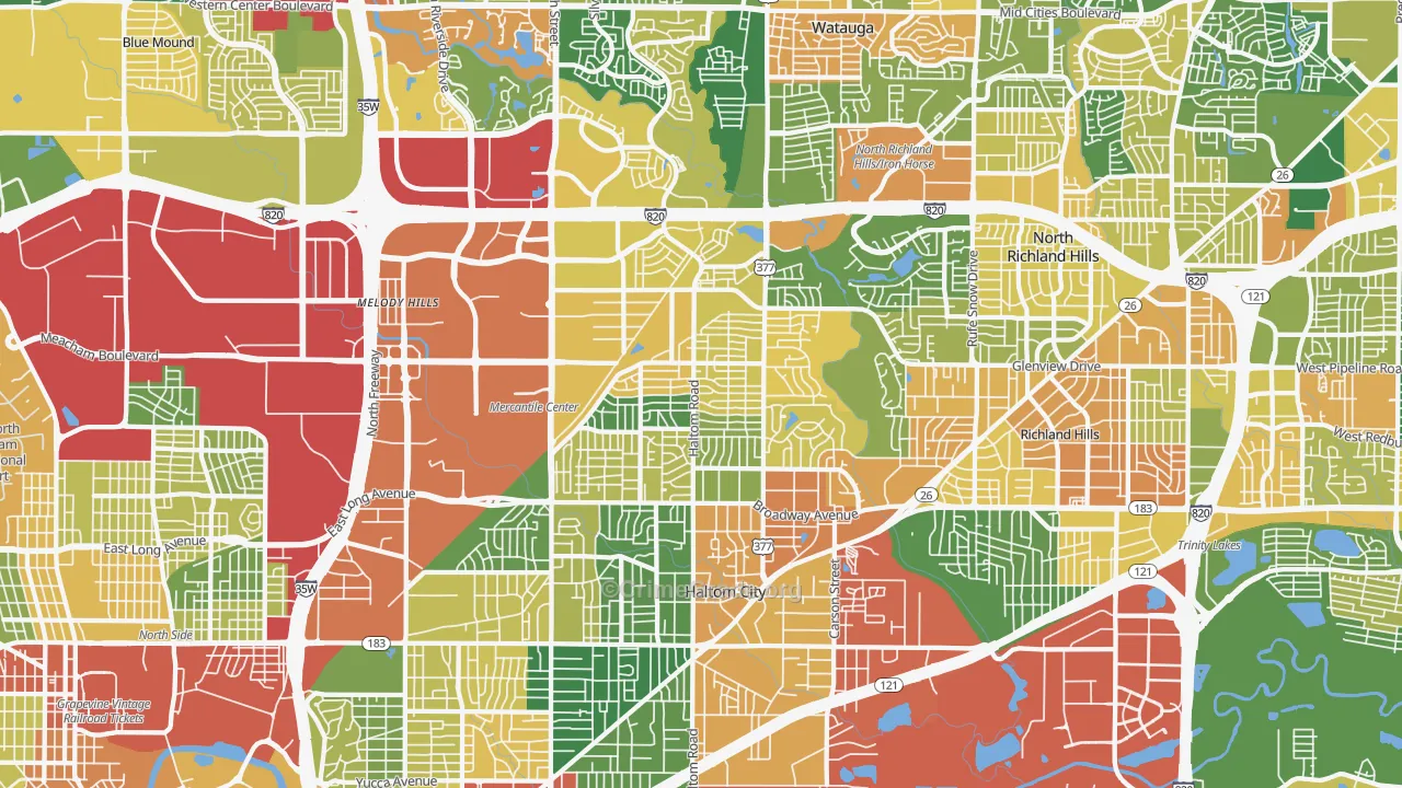 Haltom City, TX Map of Burglary Rates