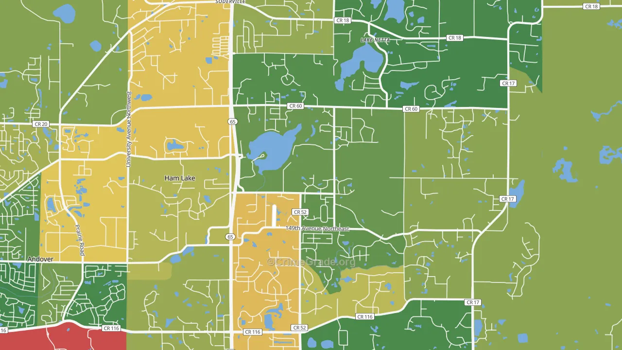 Ham Lake, MN Map of Burglary Rates