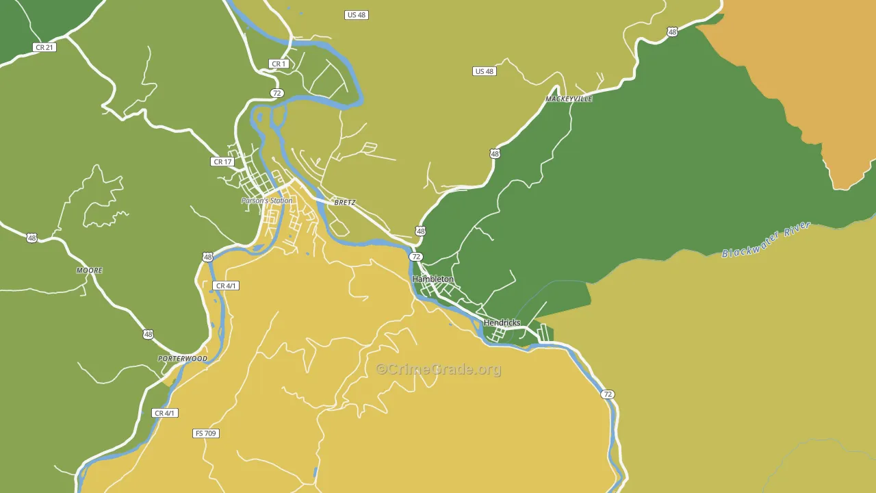 Hambleton, WV Map of Burglary Rates