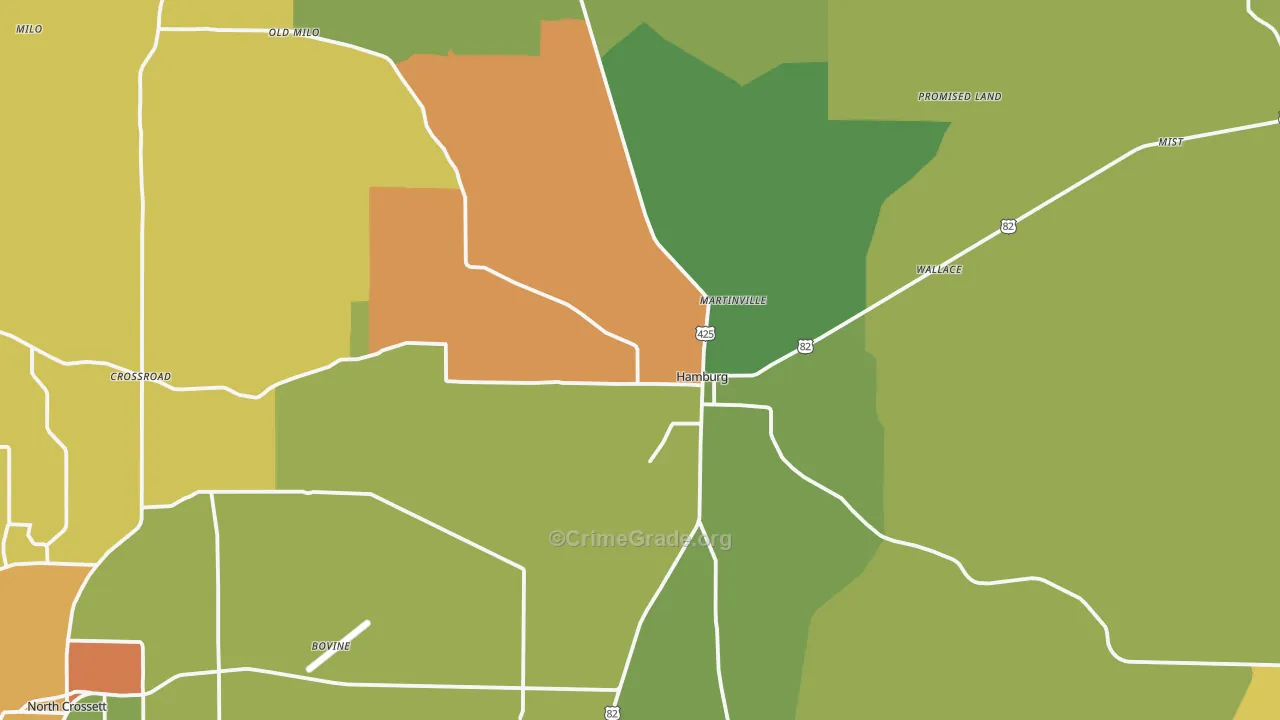 Hamburg, AR Map of Burglary Rates