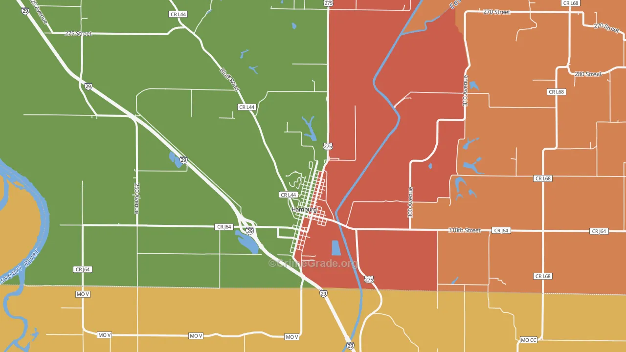 Hamburg, IA Map of Burglary Rates