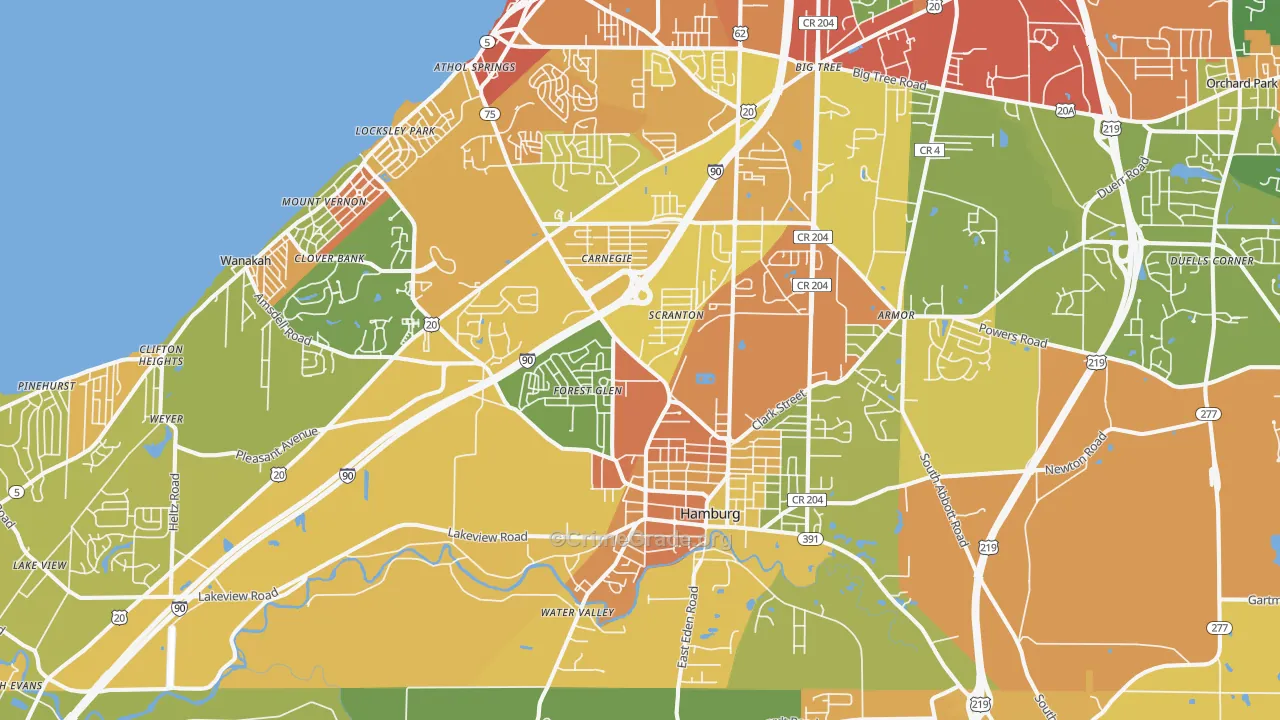 Hamburg, NY Map of Burglary Rates