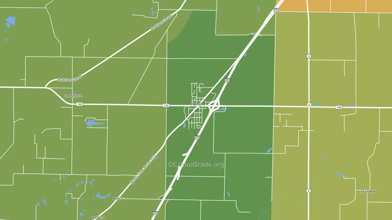 Hamel, IL Map of Burglary Rates