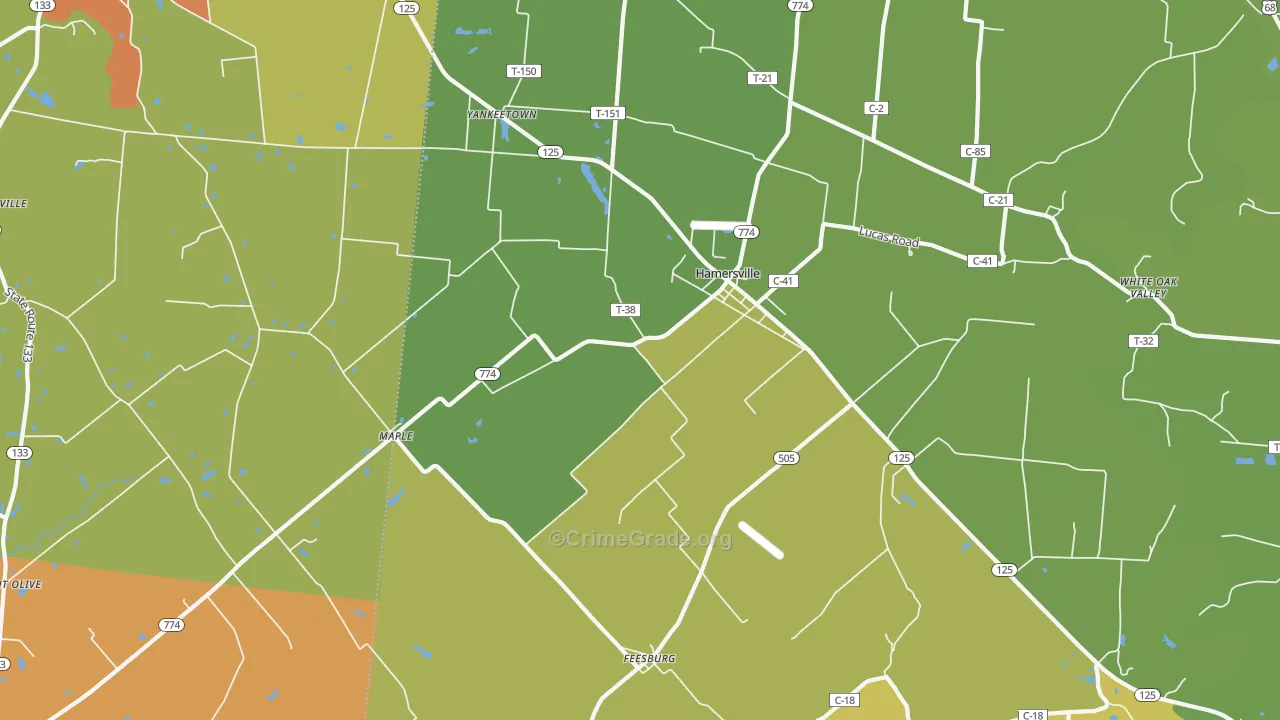 Hamersville, OH Map of Burglary Rates