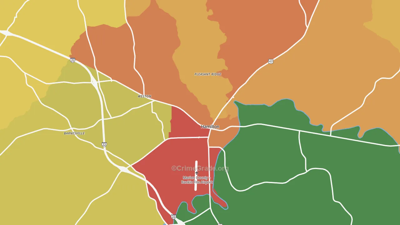 Hamilton, AL Map of Burglary Rates
