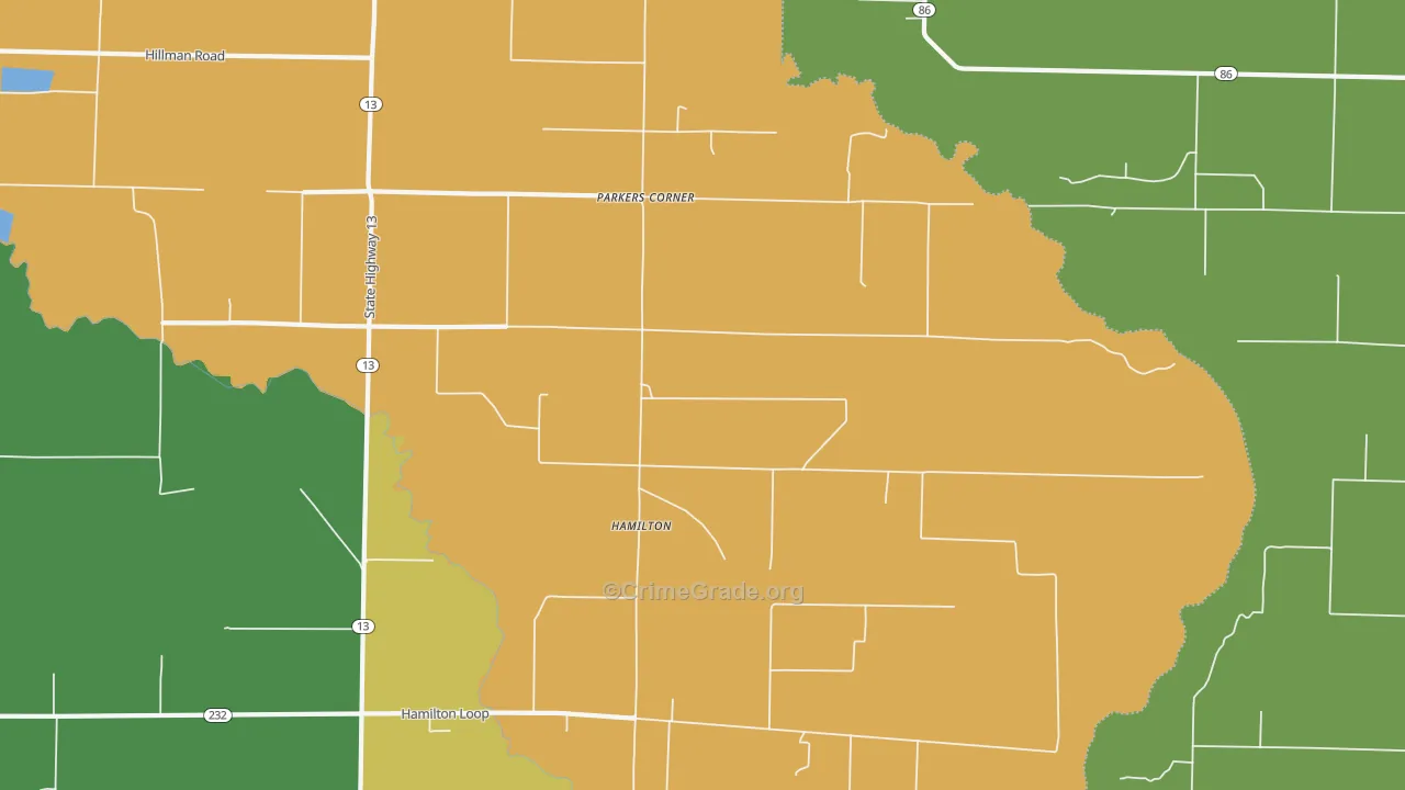 Hamilton, AR Map of Burglary Rates