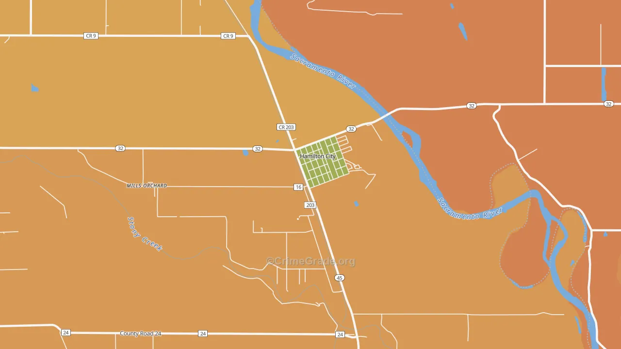 Hamilton City, CA Map of Burglary Rates