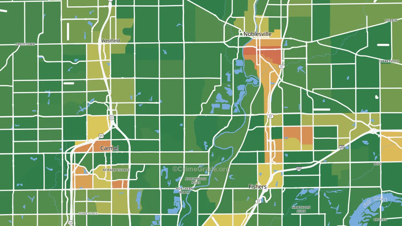 Hamilton County, IN Map of Burglary Rates