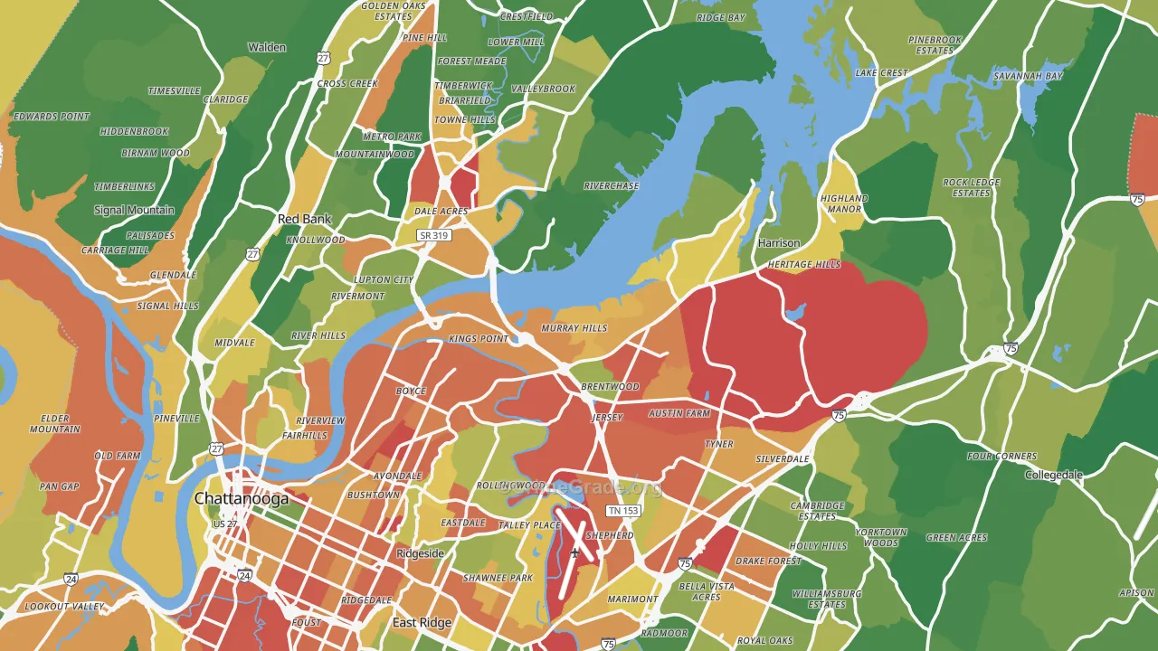 Hamilton County, TN Map of Burglary Rates