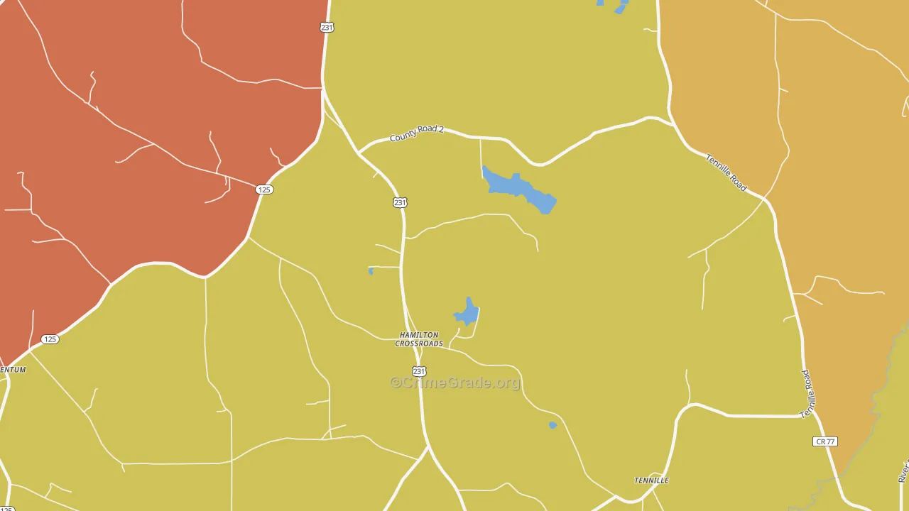 Hamilton Crossroads, AL Map of Burglary Rates