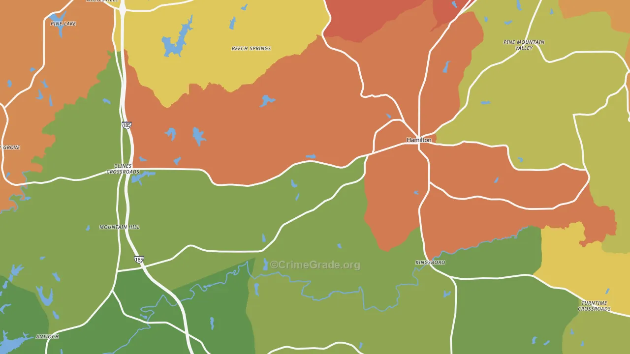 Hamilton, GA Map of Burglary Rates
