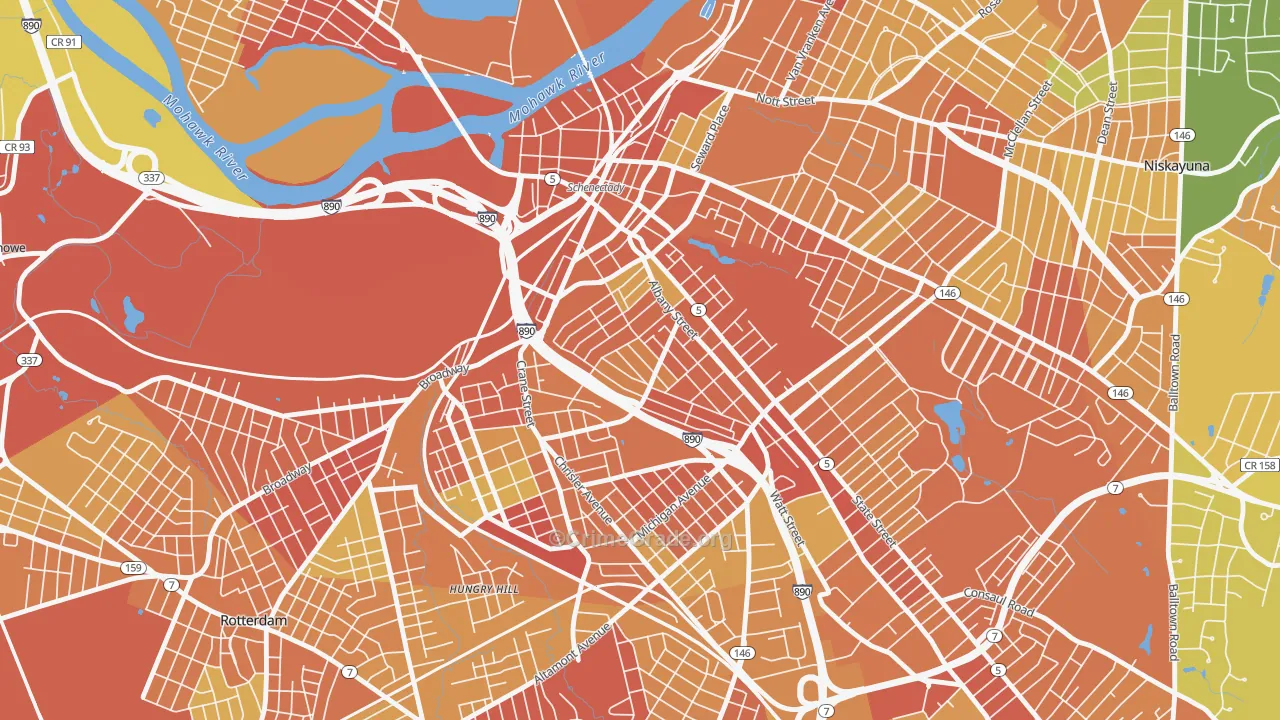 Hamilton Hills, Schenectady, NY Map of Burglary Rates