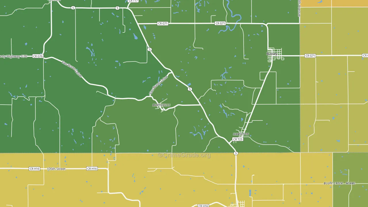 Hamilton, IA Map of Burglary Rates