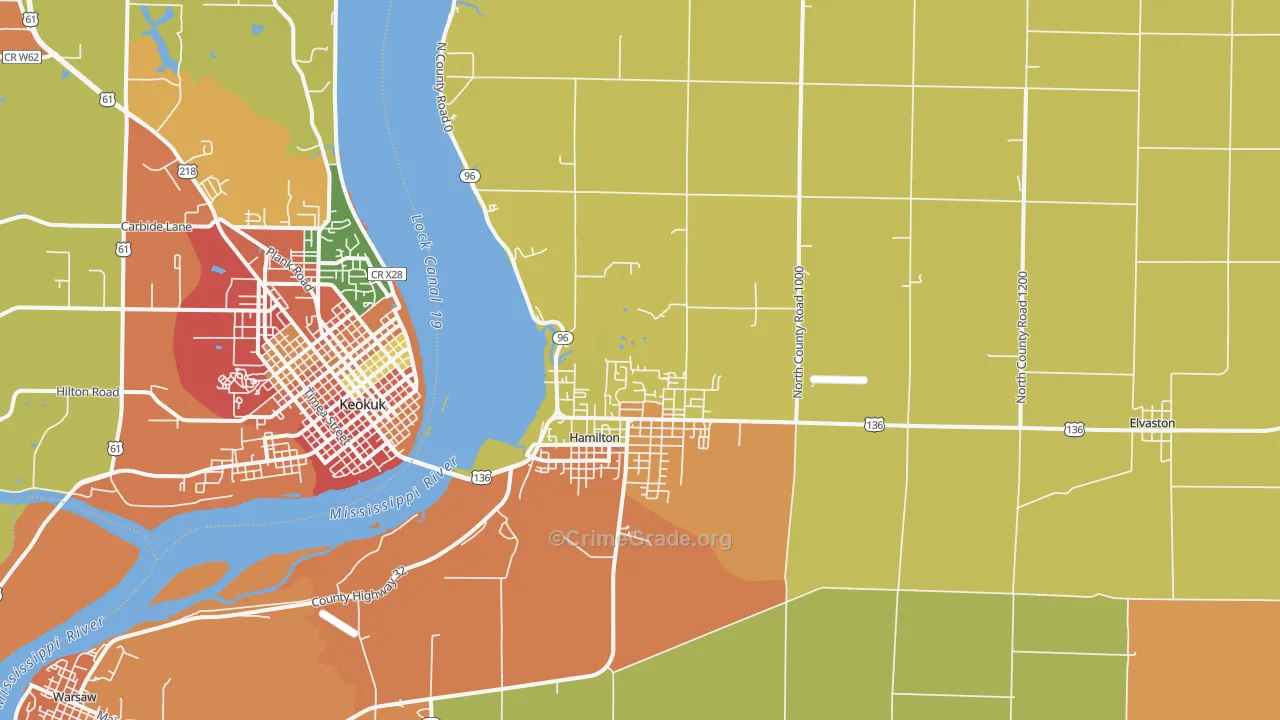 Hamilton, IL Map of Burglary Rates