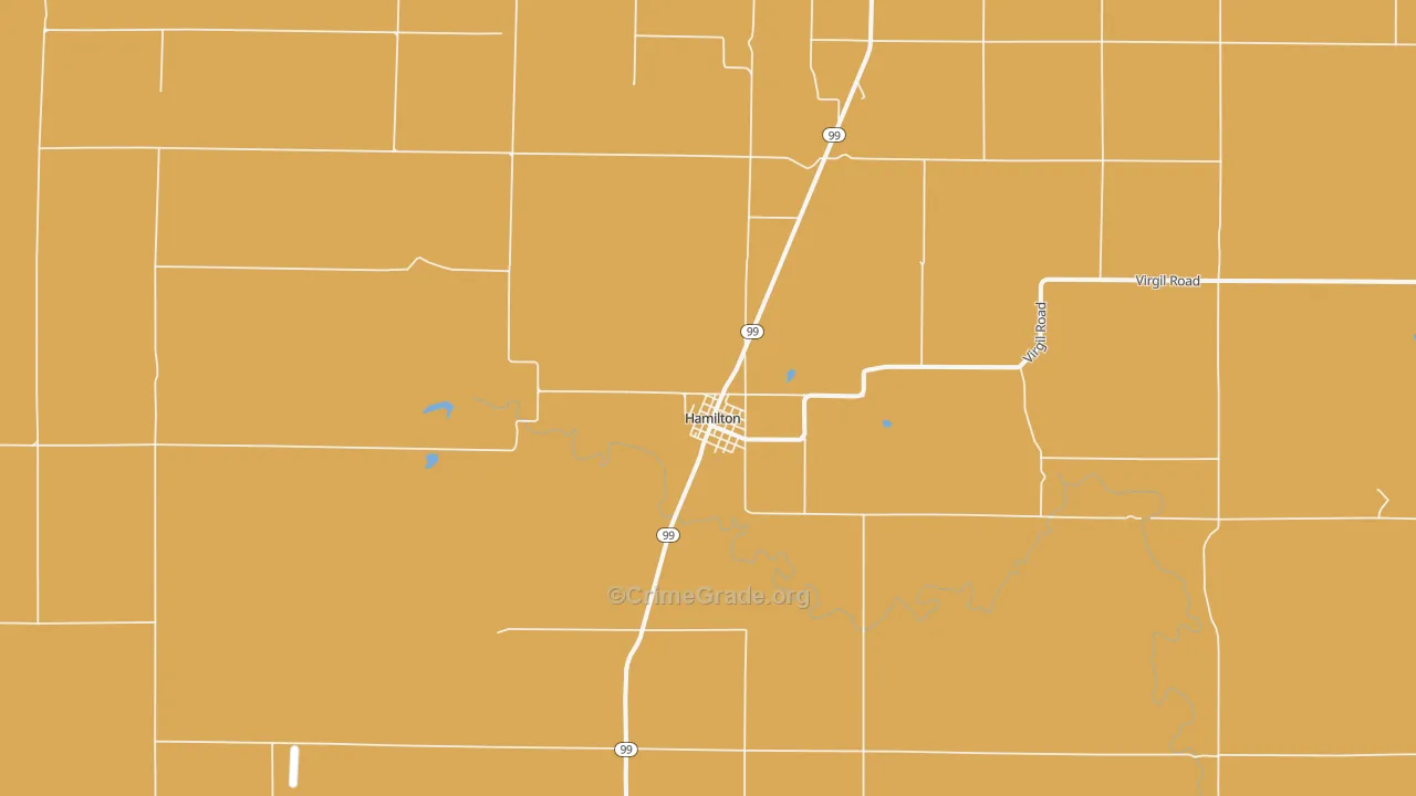 Hamilton, KS Map of Burglary Rates