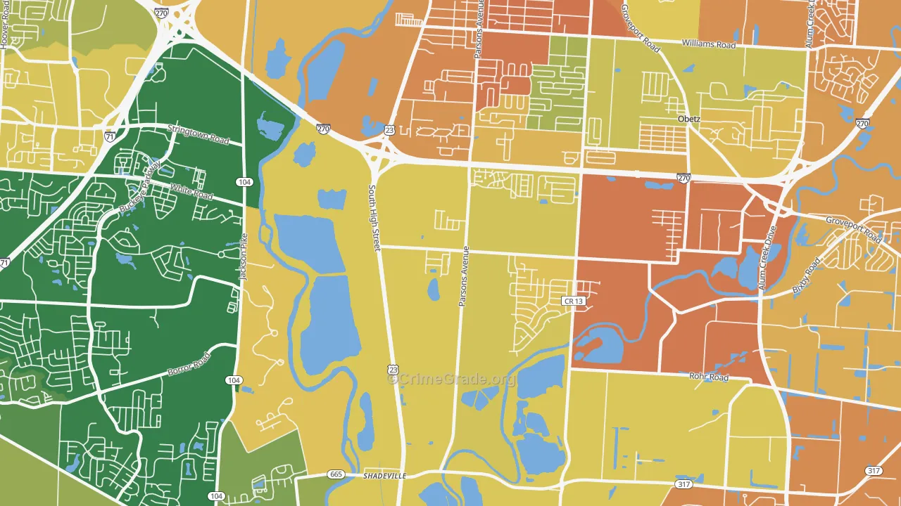 Hamilton Meadows, OH Map of Burglary Rates
