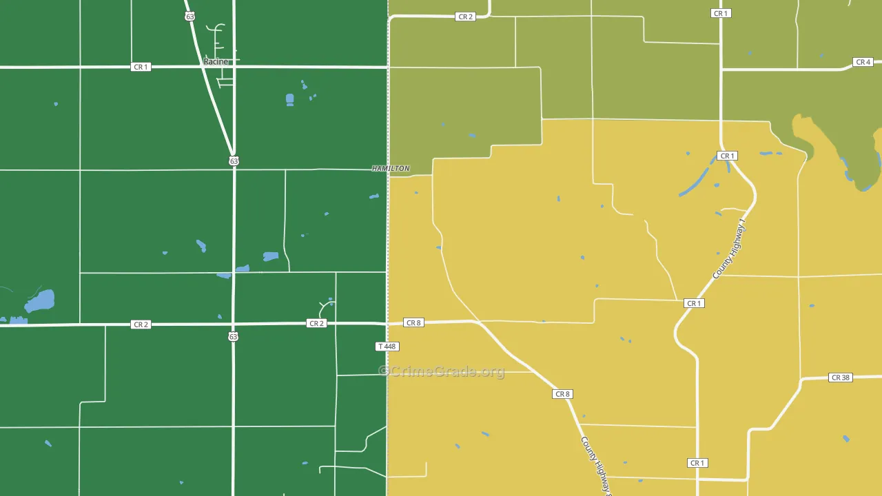 Hamilton, MN Map of Burglary Rates