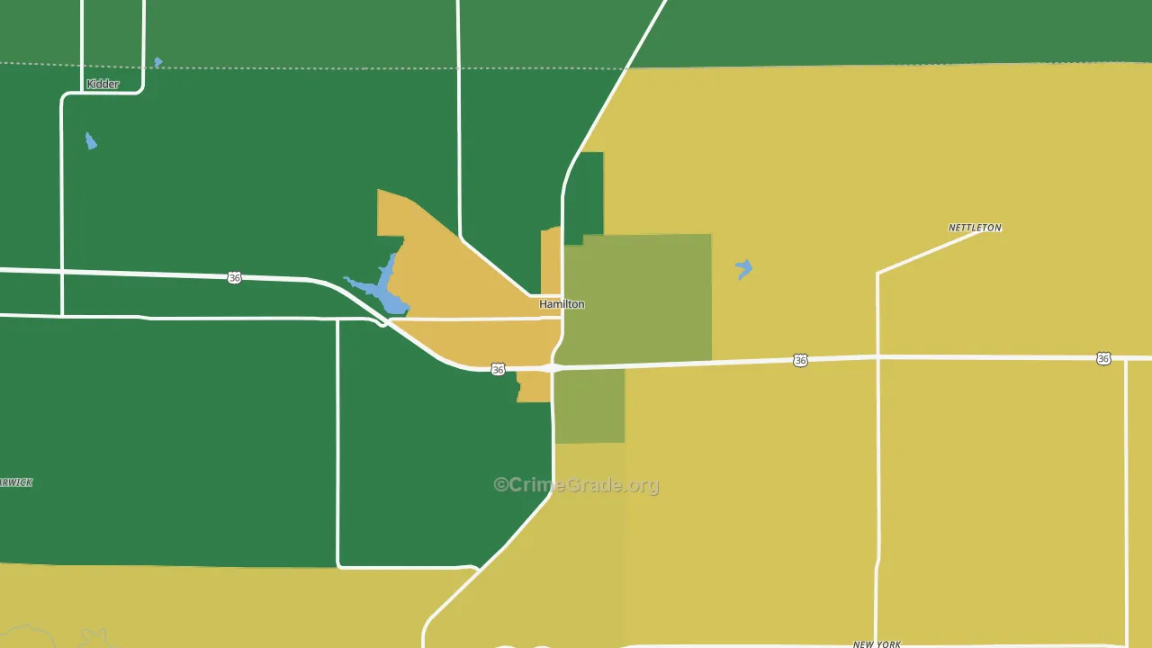 Hamilton, MO Map of Burglary Rates