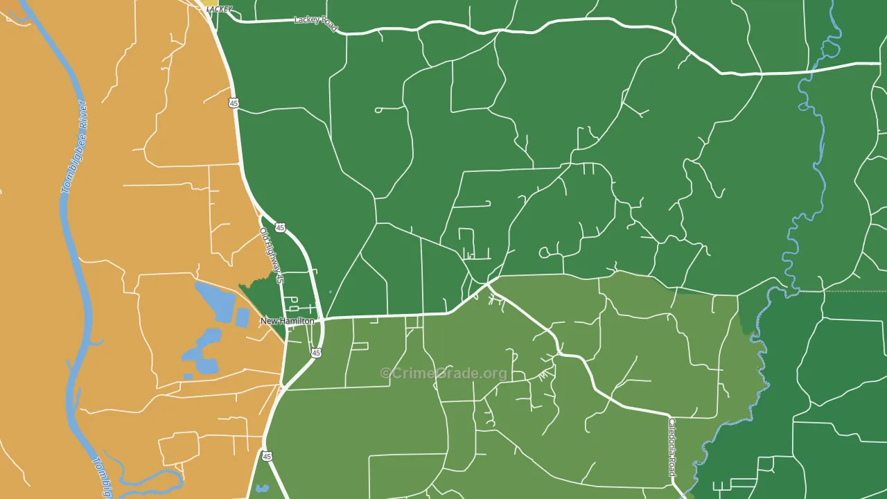 Hamilton, MS Map of Burglary Rates