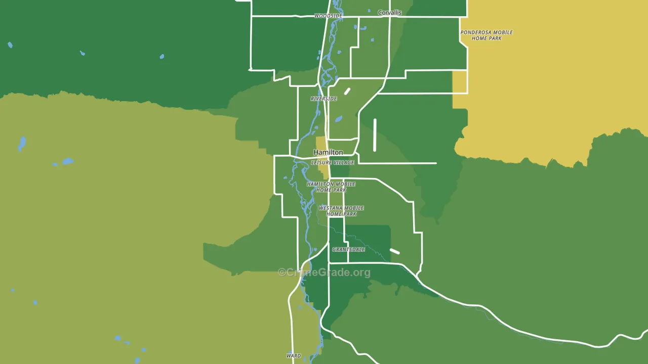 Hamilton, MT Map of Burglary Rates