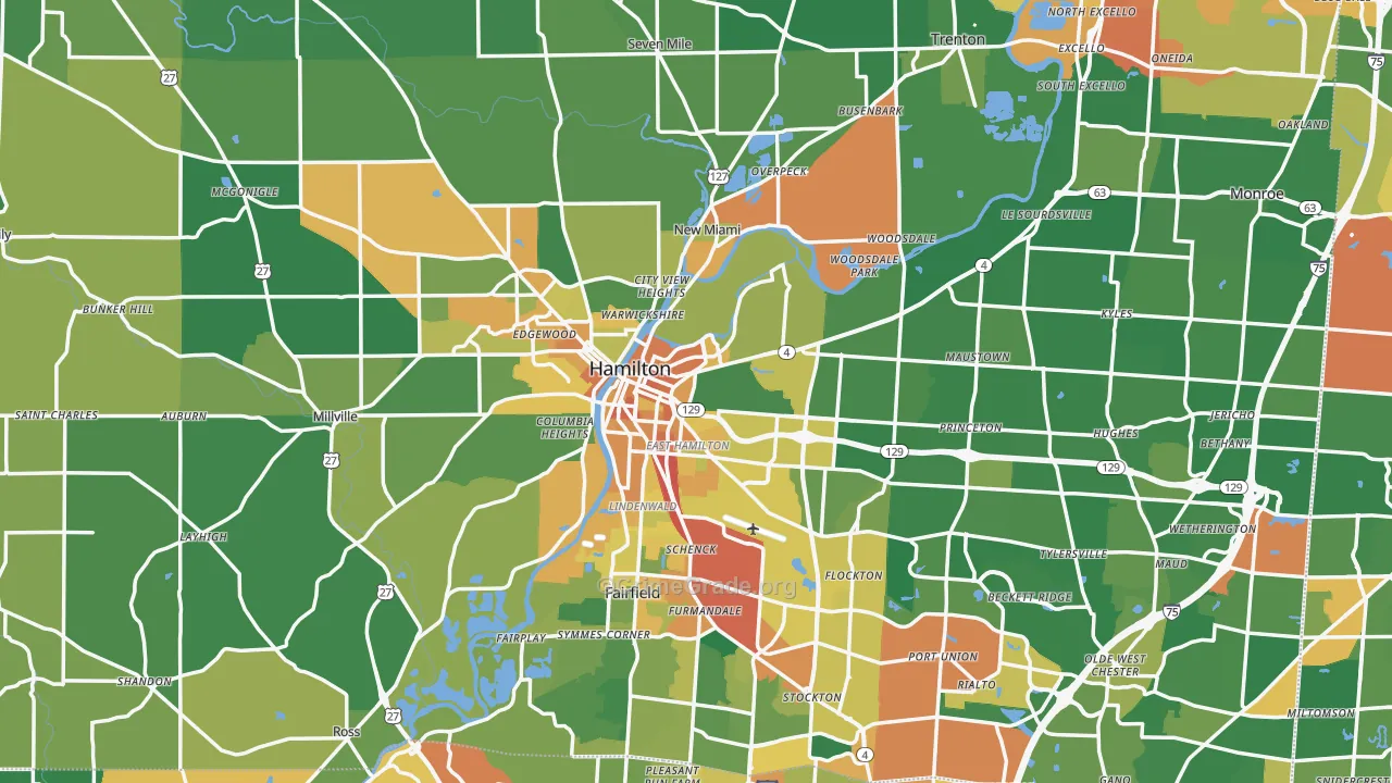 Hamilton, OH Map of Burglary Rates