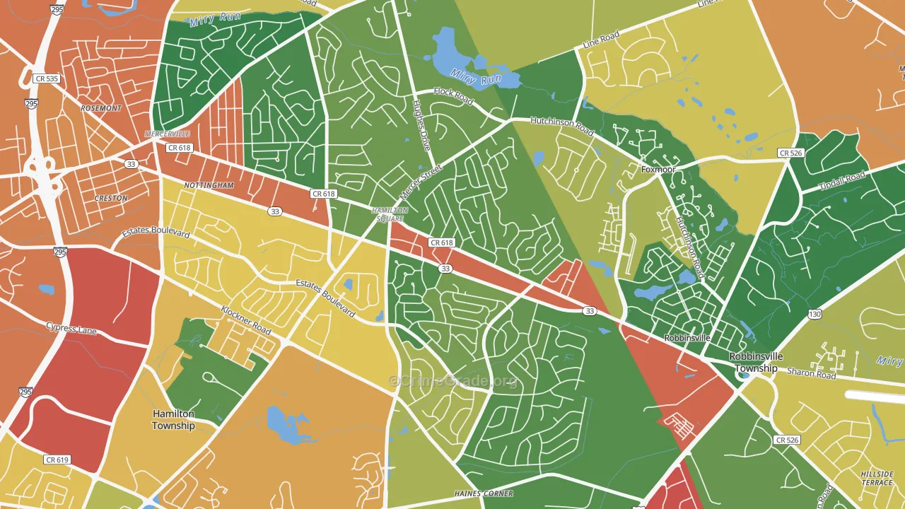 Hamilton Square, NJ Map of Burglary Rates