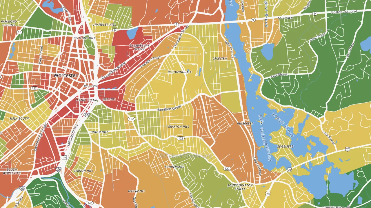 Hamilton, Worcester, MA Map of Burglary Rates