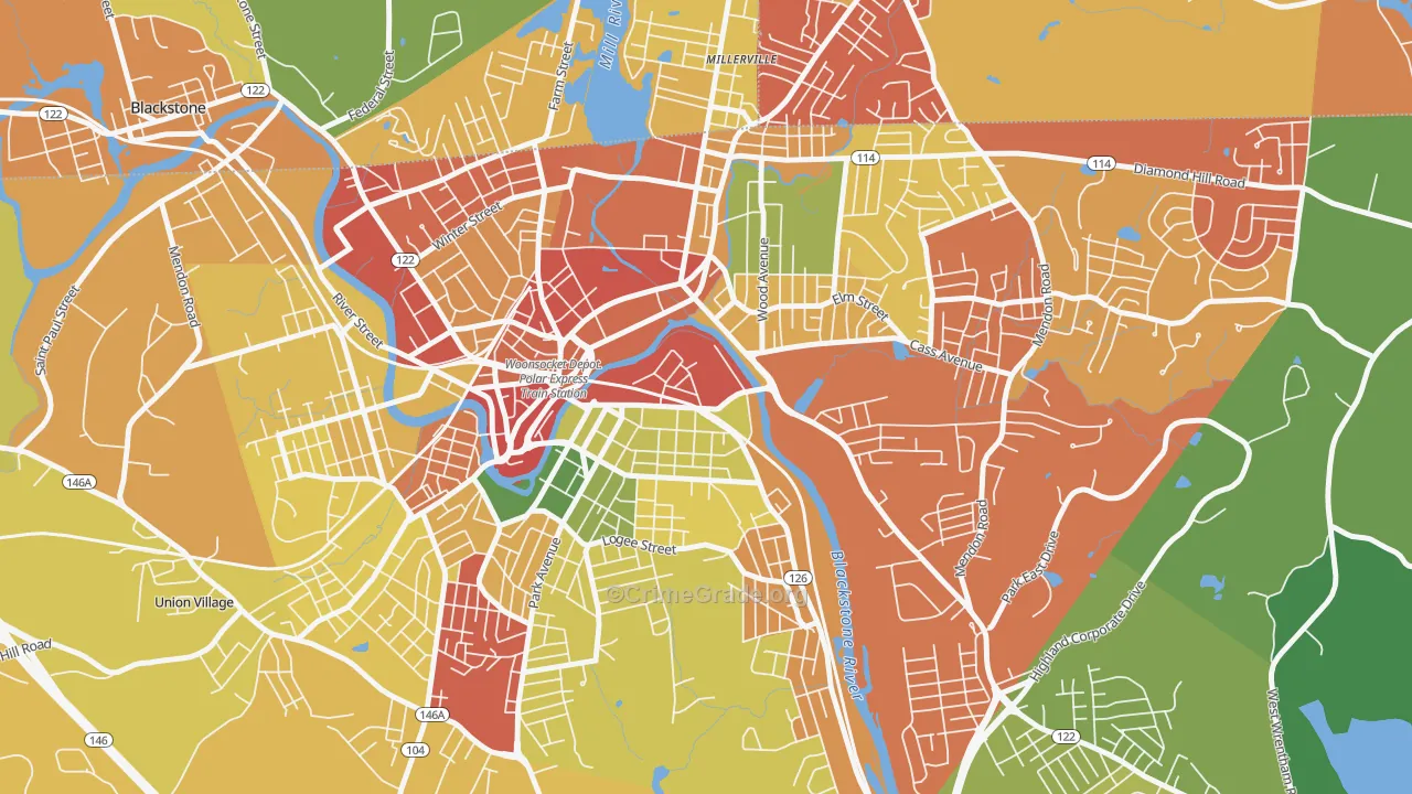 Hamlet, Woonsocket, RI Map of Burglary Rates