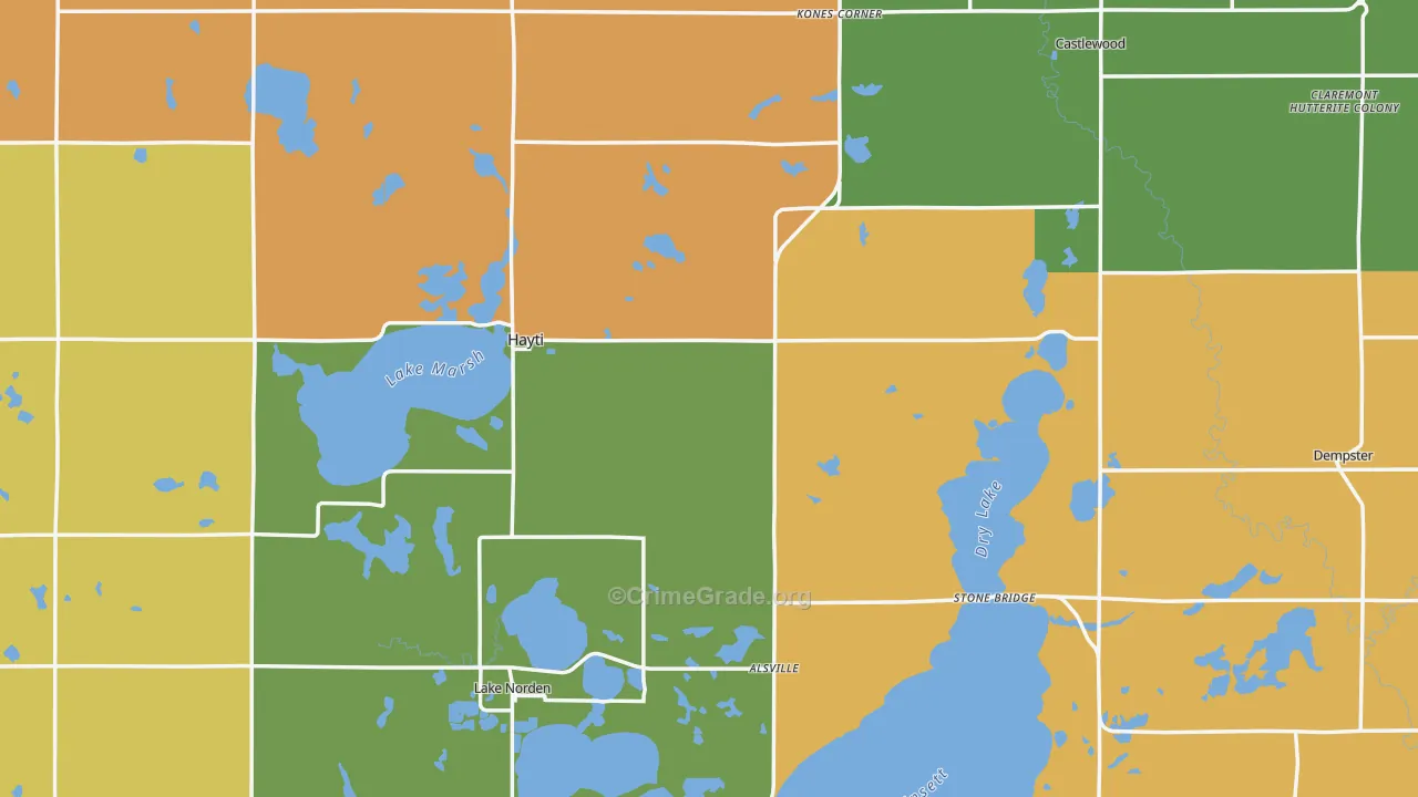 Hamlin County, SD Map of Burglary Rates