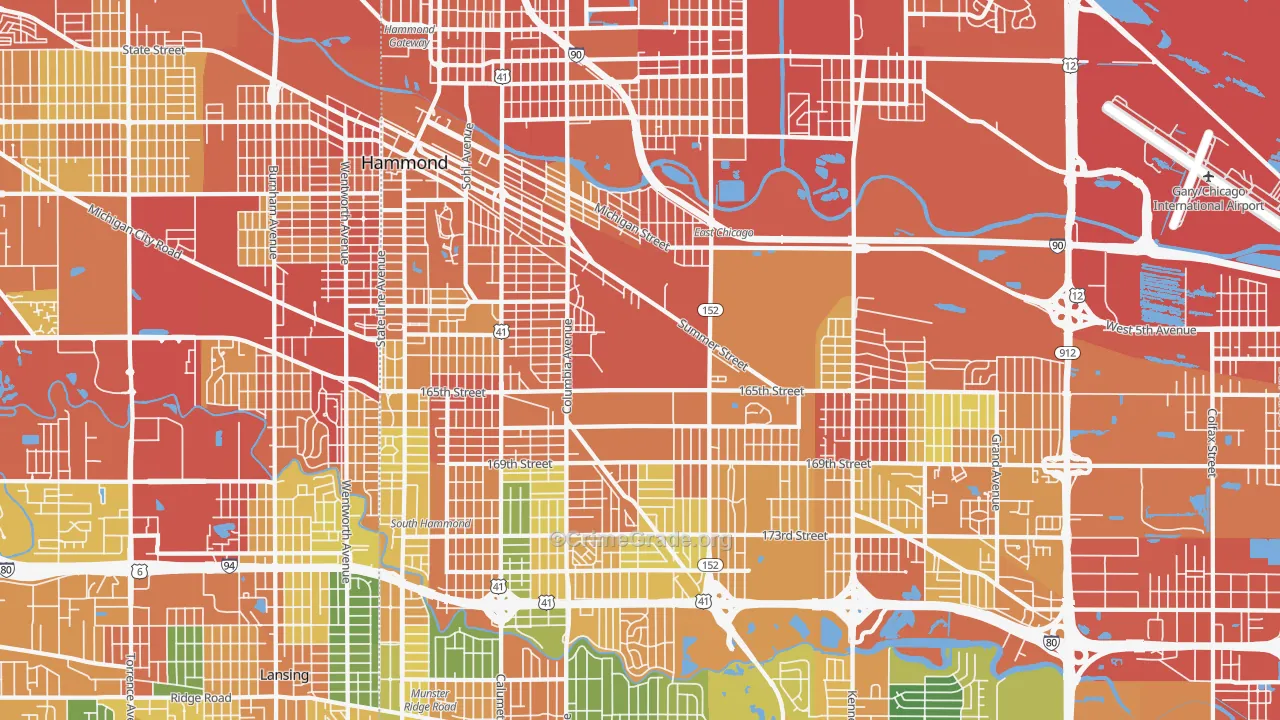 Hammond, IN Map of Burglary Rates