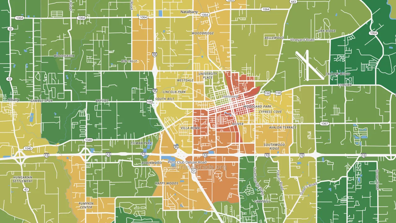 Hammond, LA Map of Burglary Rates