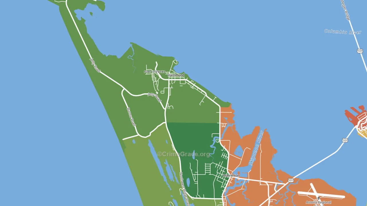 Hammond, OR Map of Burglary Rates