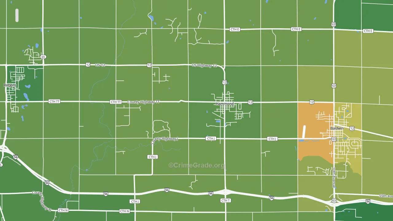 Hammond, WI Map of Burglary Rates