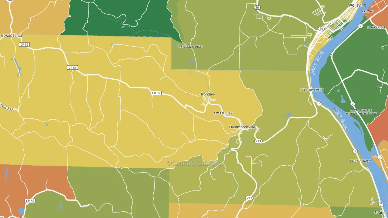 Hammondsville, OH Map of Burglary Rates