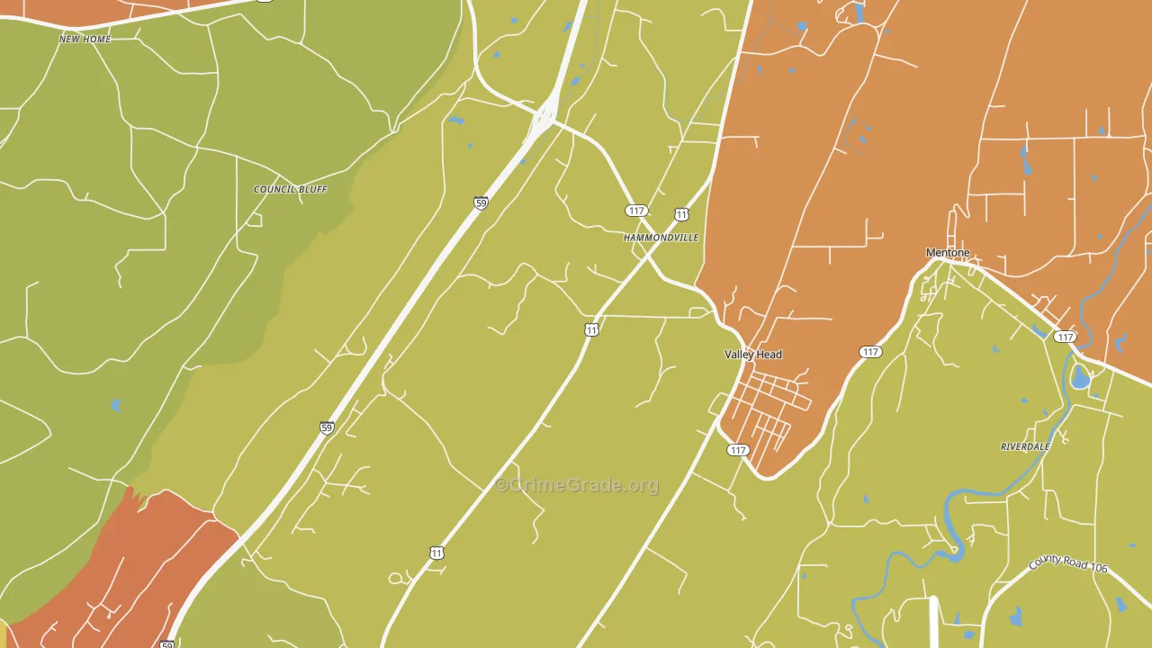 Hammondville, AL Map of Burglary Rates
