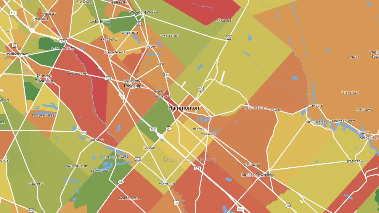 Hammonton, NJ Map of Burglary Rates