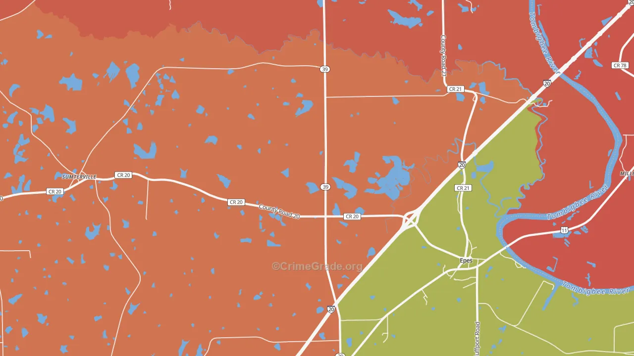 Hamner, AL Map of Burglary Rates