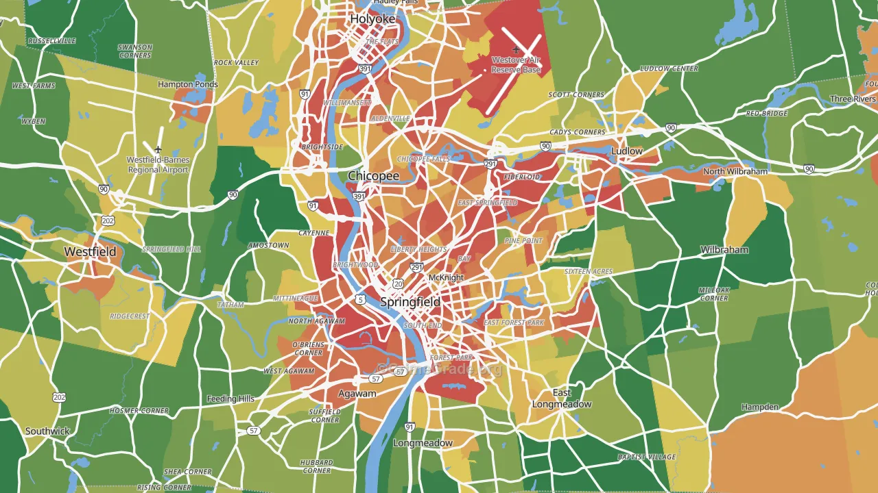 Hampden County, MA Map of Burglary Rates