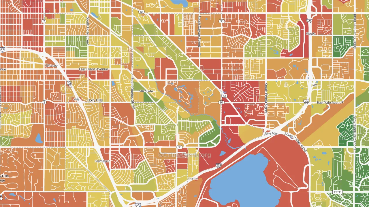 Hampden, Denver, CO Map of Burglary Rates