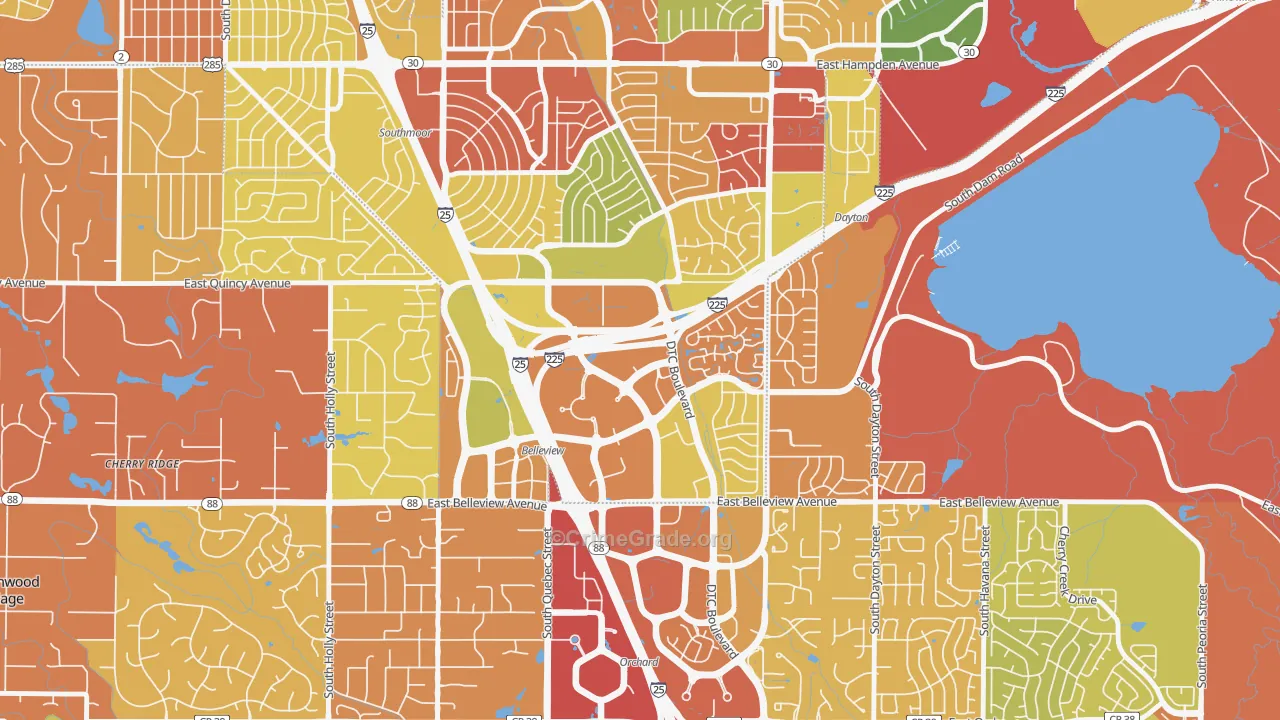 Hampden South, Denver, CO Map of Burglary Rates