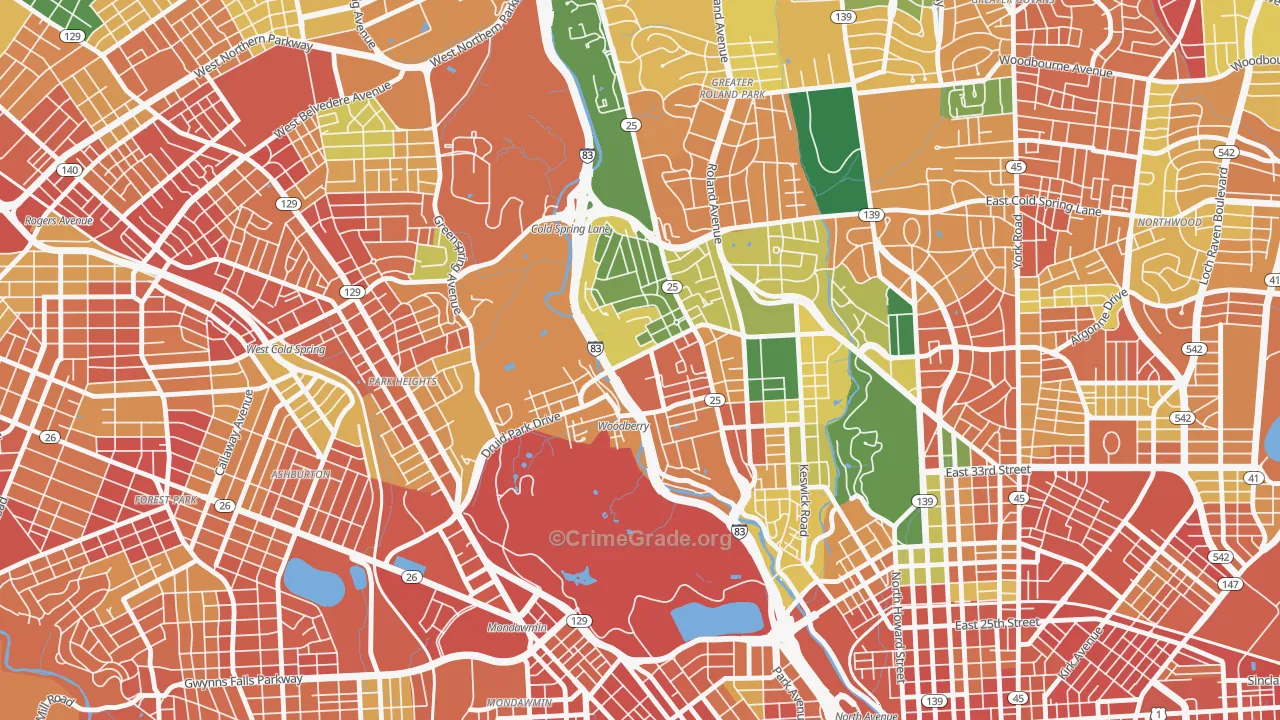 Hampden-Woodberry-Remington, Baltimore, MD Map of Burglary Rates