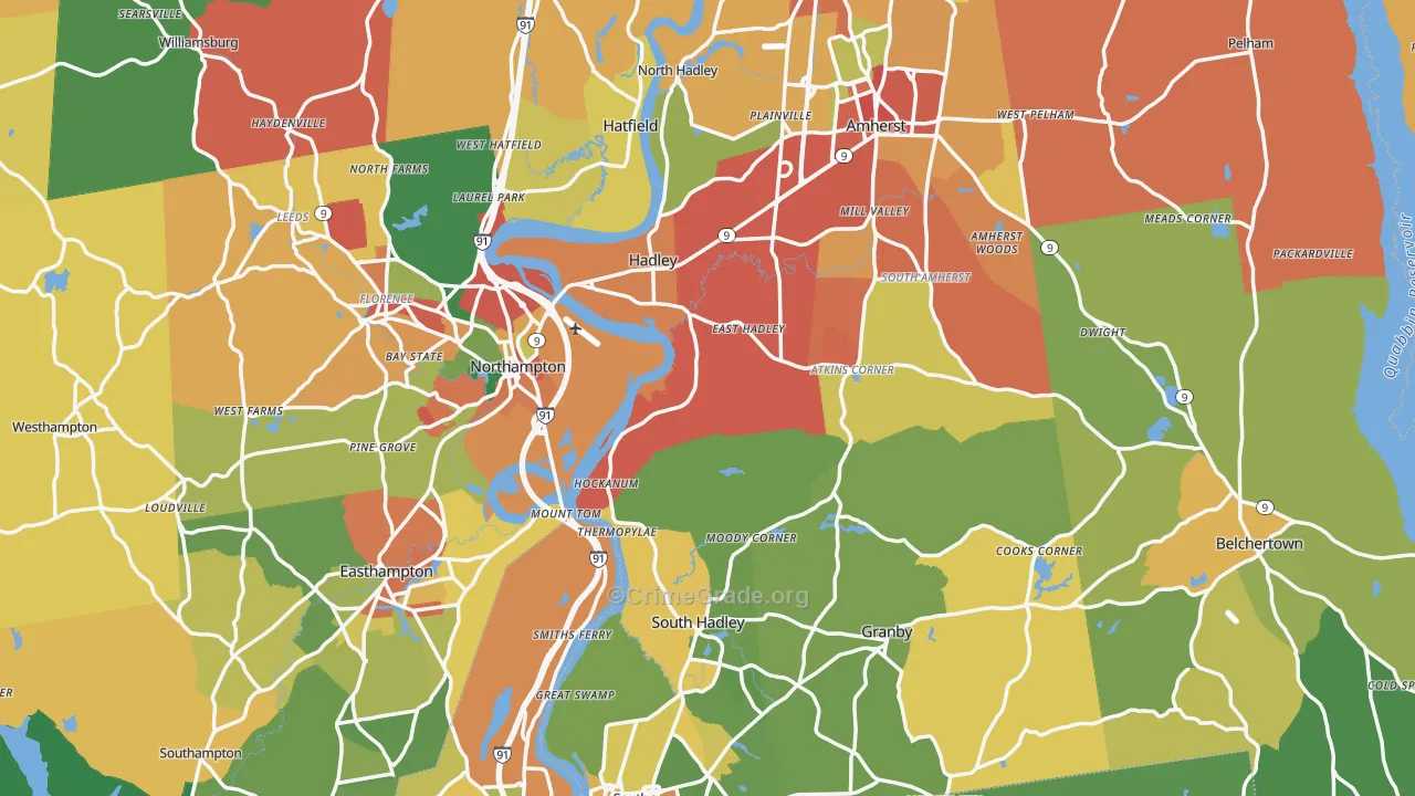 Hampshire County, MA Map of Burglary Rates